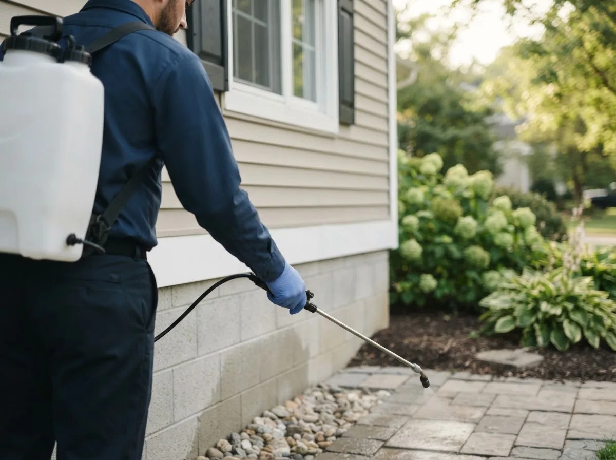 Pest control technician inspecting a home in Wellesley, MA